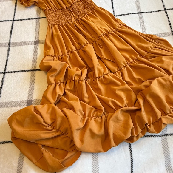 Smocked Tiered Ruffle Dress in Yellow Rust - Picture 4 of 9